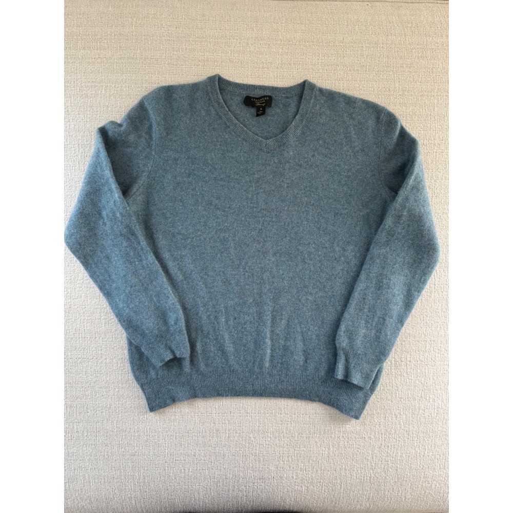 Club Room 100% Cashmere Women's XL Blue V Neck Sweater Quiet Luxury